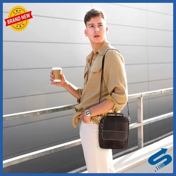 Genuine Leather Messenger Bag Crossbody Shoulder Bag for iPad Business Travel